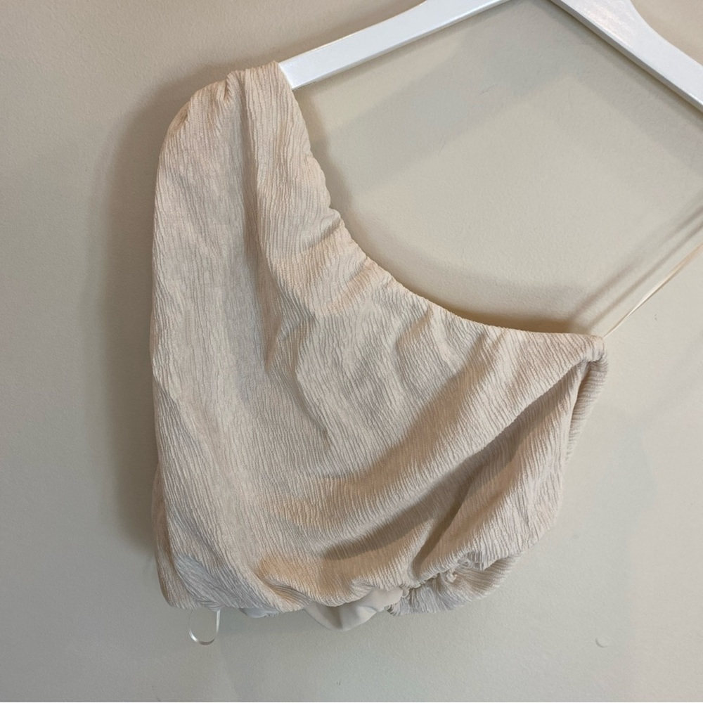 Abercrombie & Fitch Asymmetrical Crop Top One Shoulder Cream Color Small - Picture 6 of 6